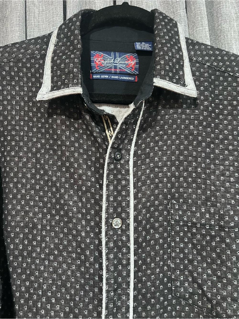 English Laundry Men’s XL Black Geo Print Embroidered Button Down Shirt